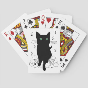 Baralho Gato Preto Rodeado por Notas Musicais Sussurrantes