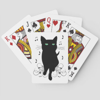 Baralho Gato Preto Rodeado por Notas Musicais Sussurrantes