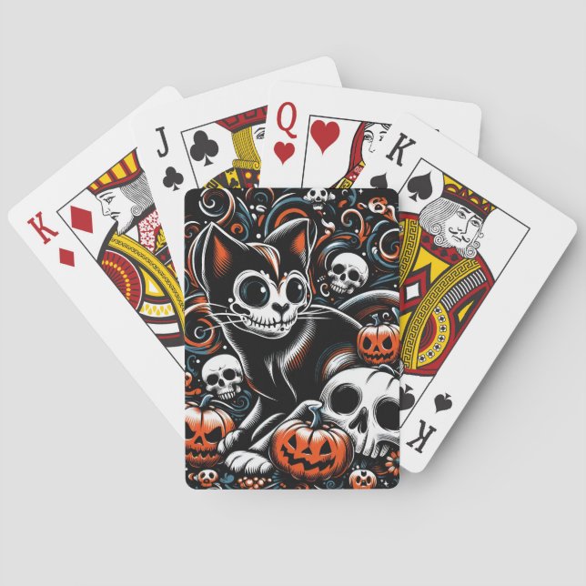 Baralho Gato Spooky com crânios (Verso)