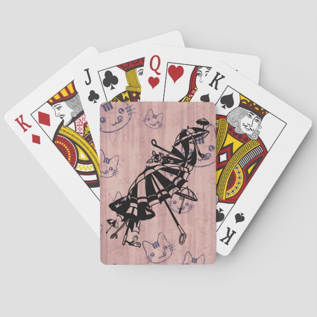 Baralho Gatos Rostos Parasóis Guarda-chuvas Desenho de tin (Verso)