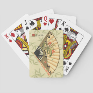 Baralho Geisha Fan com Folhas e Impressão Floral