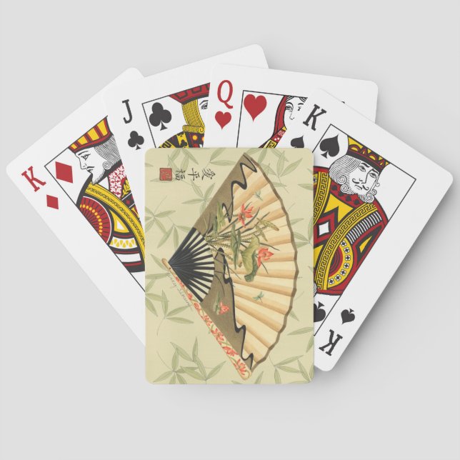 Baralho Geisha Fan com Folhas e Impressão Floral (Verso)