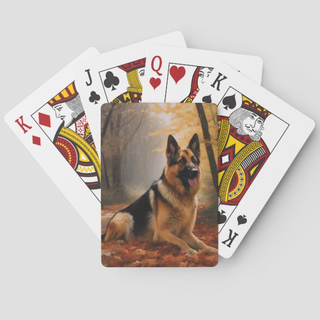 Baralho German shepherd no outono Folhas caem inspiração (Verso)