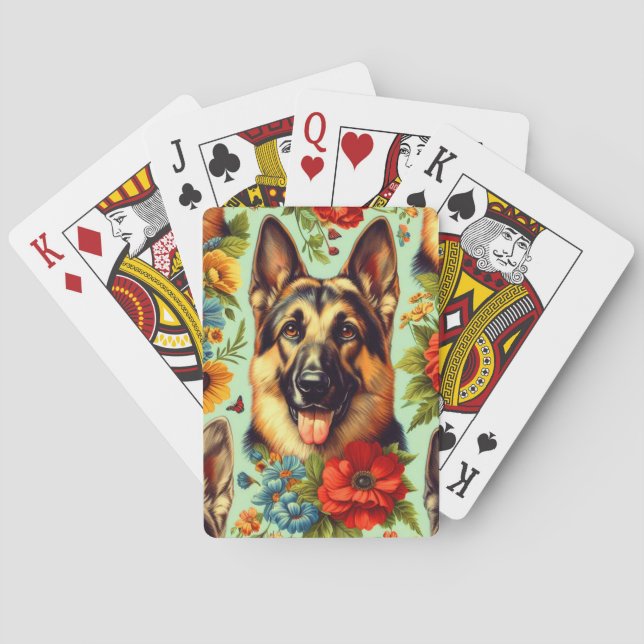 Baralho German shepherd Vintage Floral (Verso)