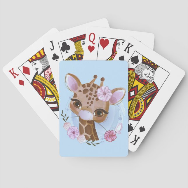 Baralho Girafa De Bebê Bonita E Moçuda Com Flor (Verso)