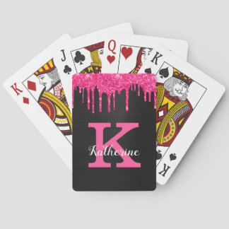 Baralho Girly Black Hot Pink Glitter Drives Nome do Monogr