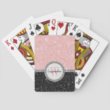 Girly Pink Black Glitter Monographic Name