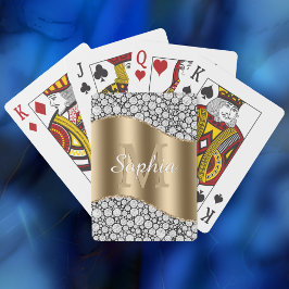 Baralho Glam Diamantes em Preto, Monograma Dourado, Nome d