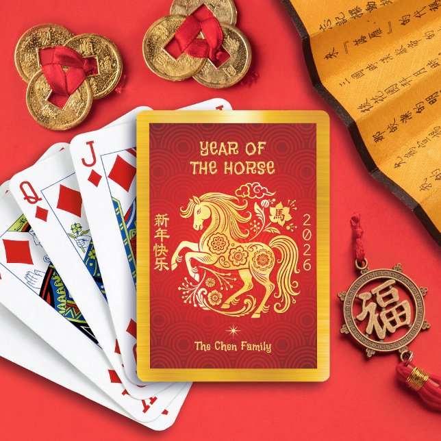 Baralho Gold Foil Horse 2026 Chinese Lunar New Year Red (Criador carregado)