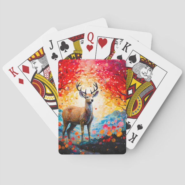 Baralho Golden Sunset Floral Fall Forest Deer (Verso)