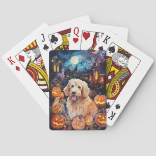 Baralho Goldendoodle do Halloween Com Pumpkins Assustado