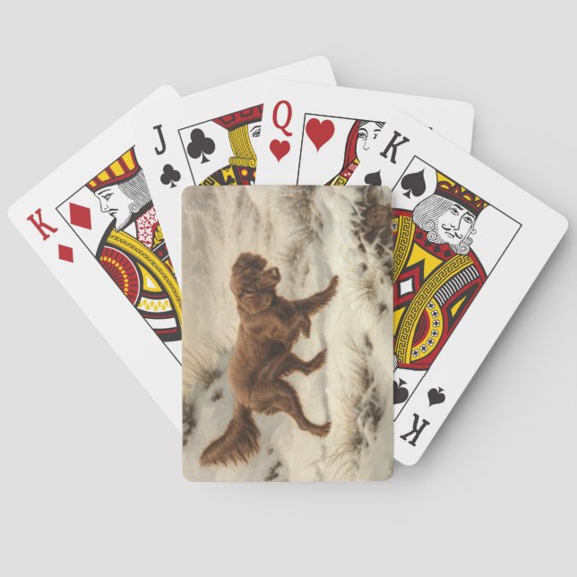 Baralho Gordon Setter Dog em uma paisagem de inverno de ne (Verso)