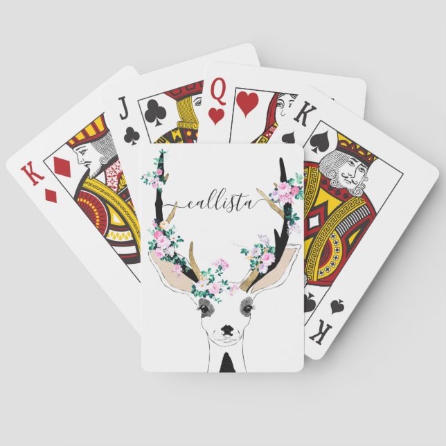 Baralho Gráfico de Veados Florais Rosa-Rosa-Cute Artsy (Verso)