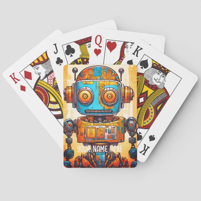 BARALHO GRAFITE ROBOT AZUL DOURADO SHABBY STYLE CUTE (Verso)