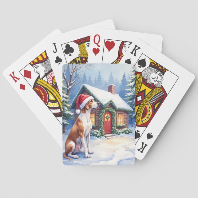 Baralho Great Dane Snowy Cabin Santa Hat Christmas Art (Verso)