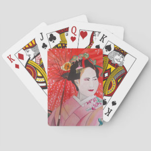 Baralho Gueixa japonesa com arte vermelha do original do