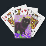 Baralho Gustav Klimt Black Kitten<br><div class="desc">Jogando Cartões com um gatinho preto Gustav Klimt! Esta beleza de olhos largos se coloca num campo verde de flores roxas. Um presente pensativo para amantes de gatos e entusiastas de arte austríacos!</div>