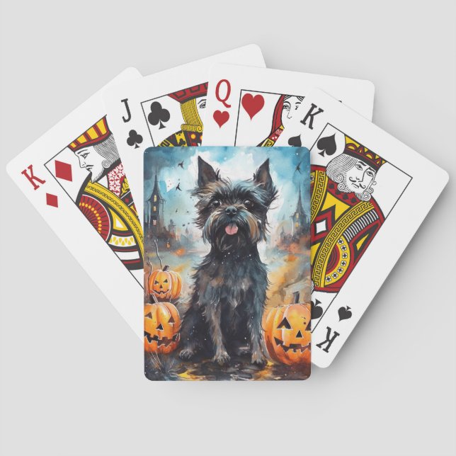 Baralho Halloween Affenpinscher Com Pumpkins Assustado (Verso)