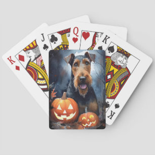 Baralho Halloween Airedale Com Pumpkins Assustado