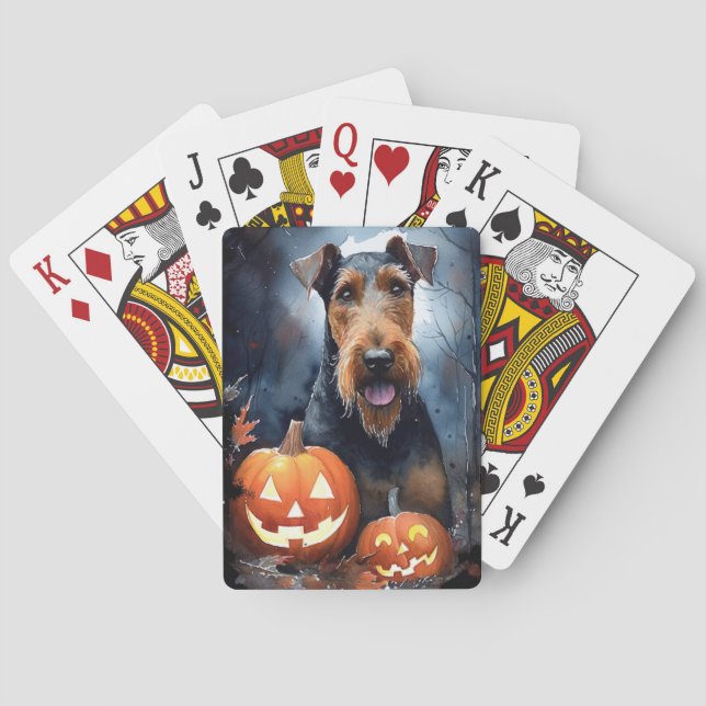 Baralho Halloween Airedale Com Pumpkins Assustado (Verso)
