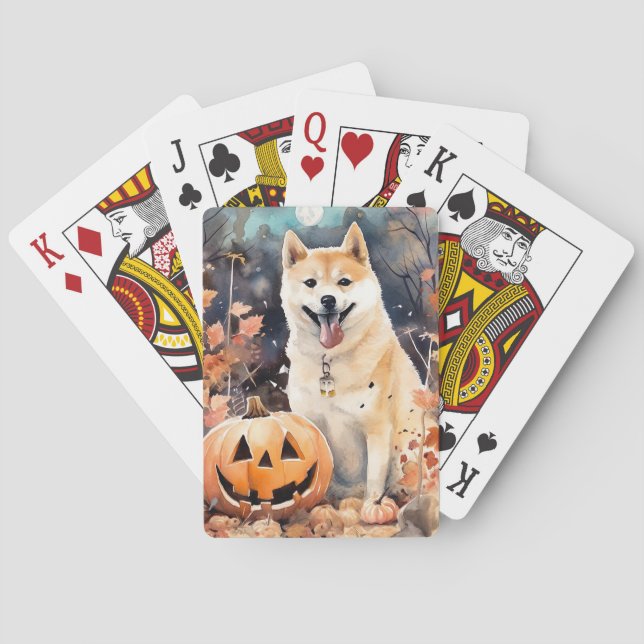 Baralho Halloween Akita Com Pumpkins Assustado (Verso)