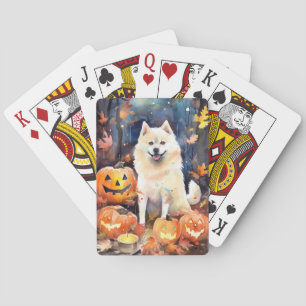 Baralho Halloween American Akita Com Pumpkins Assustado