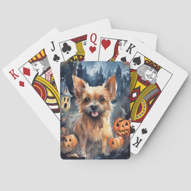 Baralho Halloween Australiano Terrier With Pumpkins Scary (Verso)