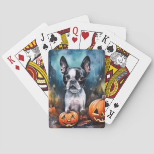 Baralho Halloween Boston Terrier Com Pumpkins Assustado