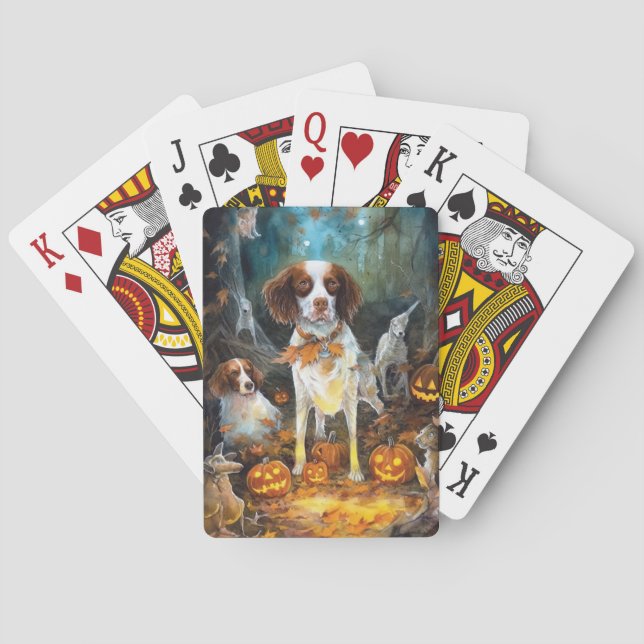 Baralho Halloween Brittany Spaniel Com Abóboras Assustador (Verso)