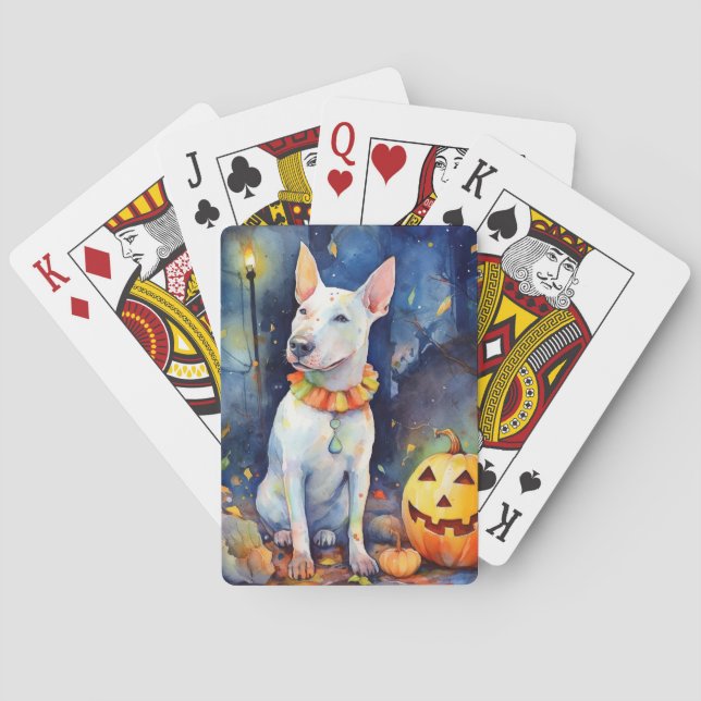 Baralho Halloween Bull Terrier Com Pumpkins Assustado (Verso)