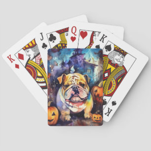 Baralho Halloween Bulldog Com Pumpkins Assustado