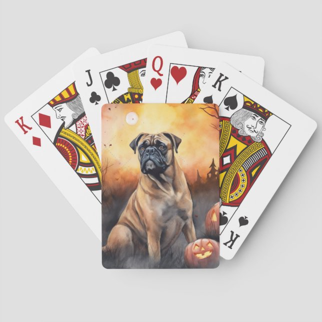 Baralho Halloween Bullmastiff Com Pumpkins Assustado (Verso)