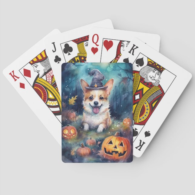 Baralho Halloween Corgi Com Pumpkins Assustado (Verso)