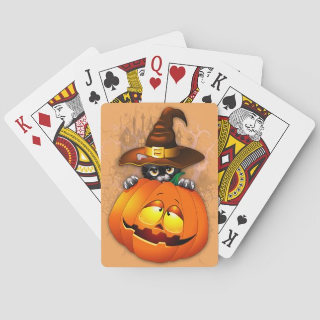 Baralho Halloween Cute Kitty Witch and Pumpkin Friend    (Verso)