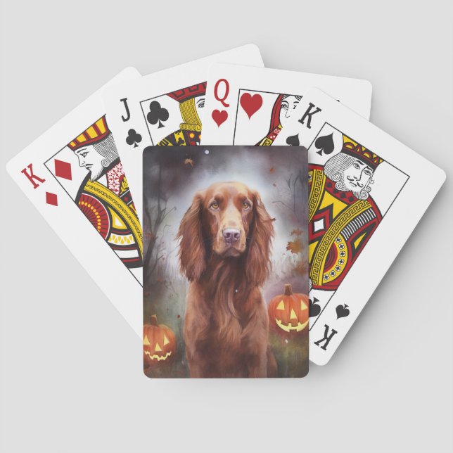 Baralho Halloween Irish Red Setter Com Abóboras Assustador (Verso)