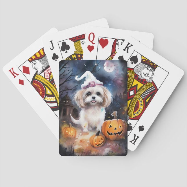 Baralho Halloween Malti Tzu Com Pumpkins Assustado (Verso)