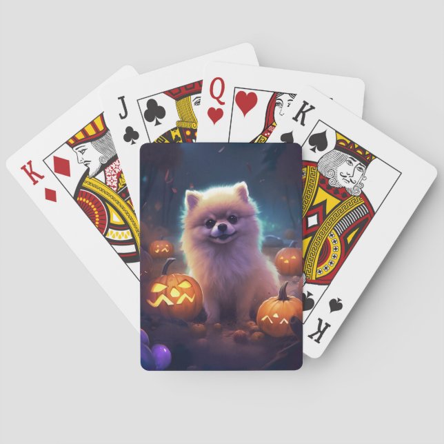 Baralho Halloween Pomeranian Com Pumpkins Assustado (Verso)