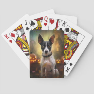 Baralho Halloween Rat Terrier Com Pumpkins Assustado