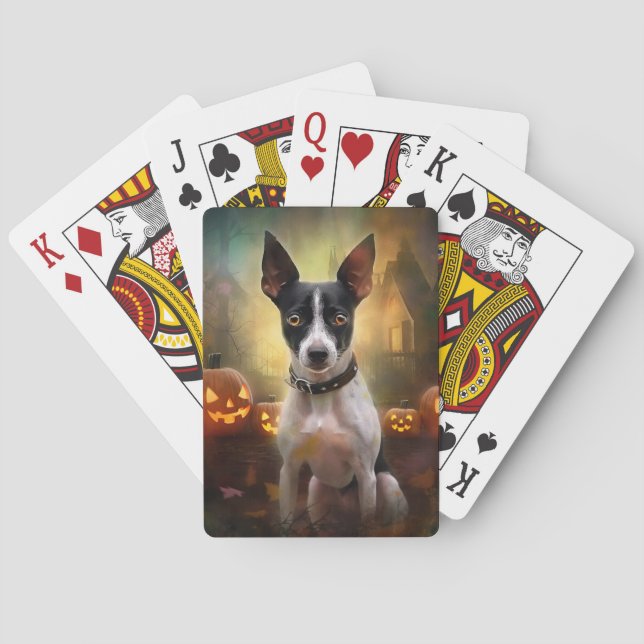 Baralho Halloween Rat Terrier Com Pumpkins Assustado (Verso)