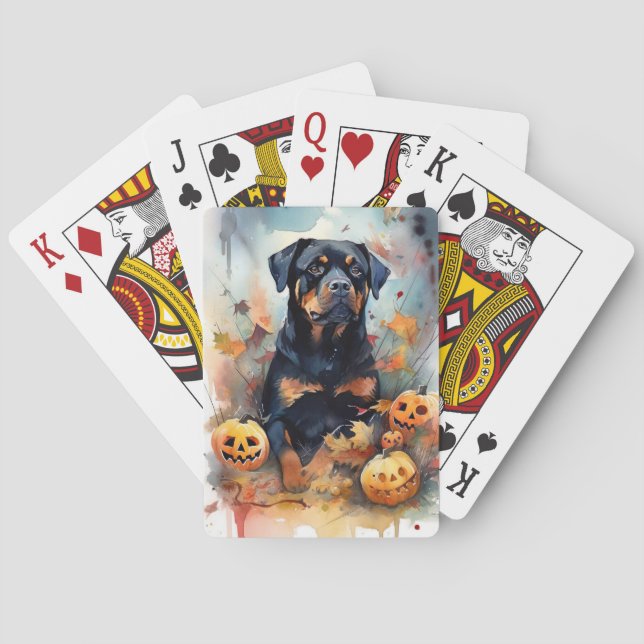 Baralho Halloween Rottweiler Com Pumpkins Assustado (Verso)