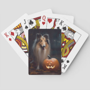 Baralho Halloween Rough Collie Com Pumpkins Assustado