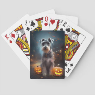 Baralho Halloween Schnauzer Com Pumpkins Assustado