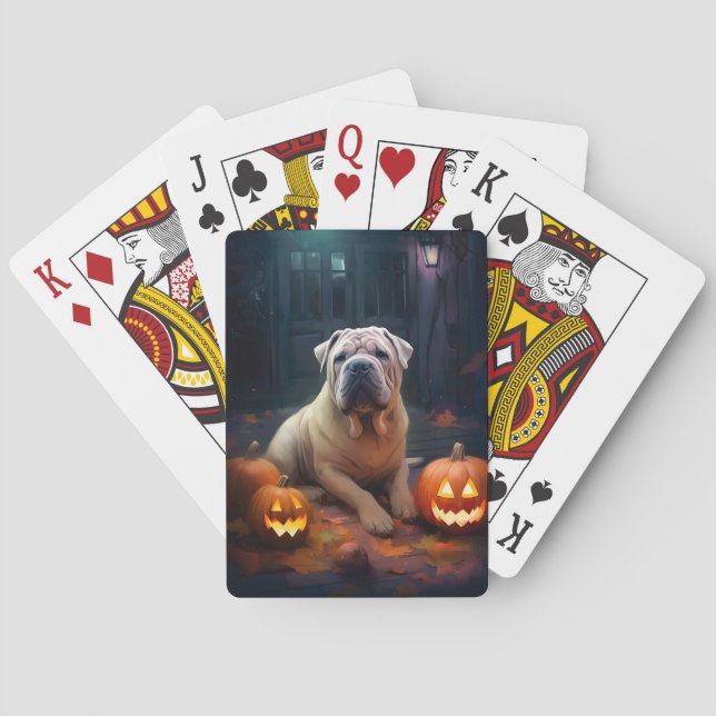 Baralho Halloween Shar Pei Com Pumpkins Assustado (Verso)