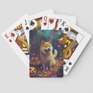 Baralho Halloween Shiba Inu Com Pumpkins Assustado