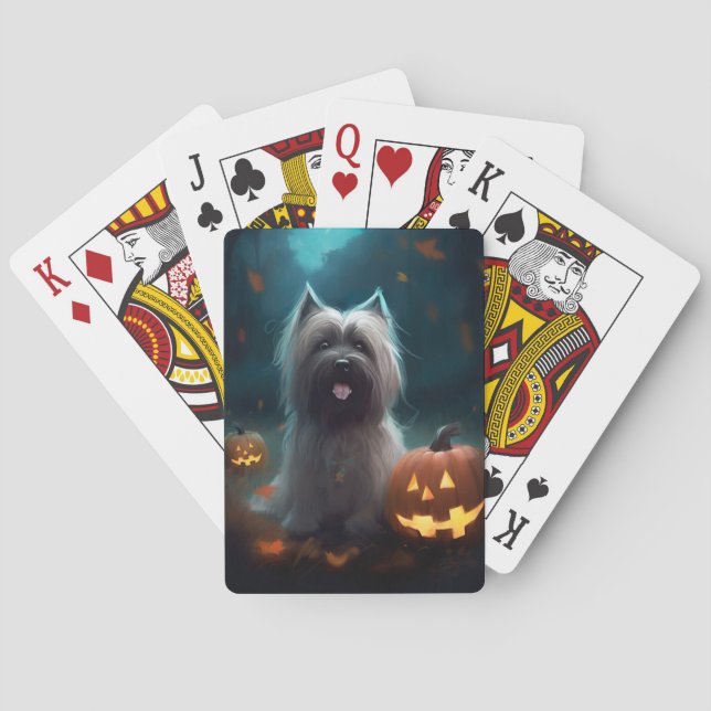 Baralho Halloween Skye Terrier Com Pumpkins Assustado (Verso)