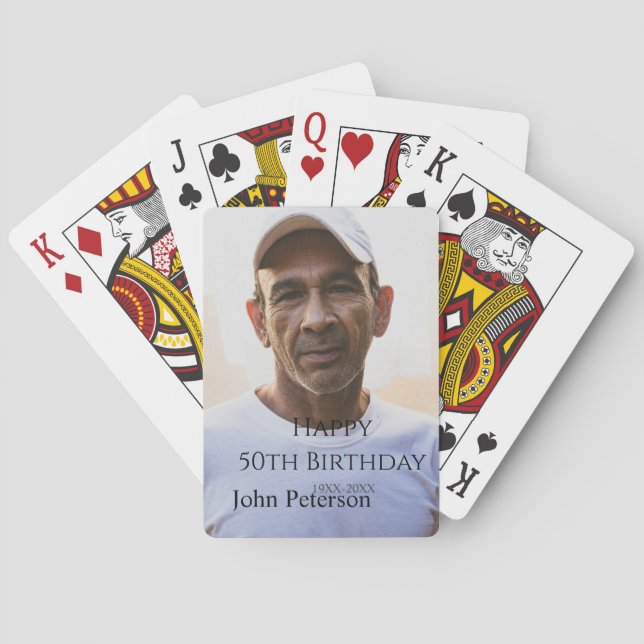 Baralho Happy 50th birthday name photo year man simple min (Verso)