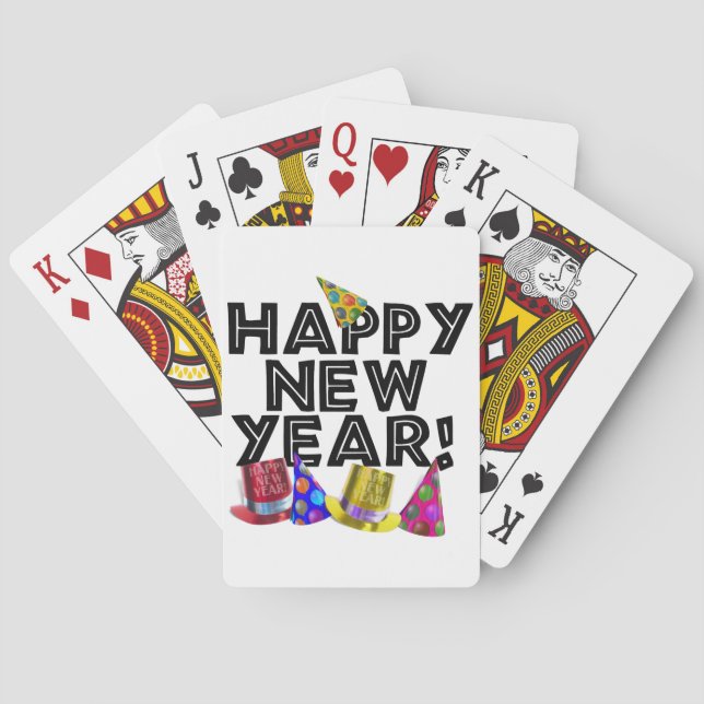 Baralho Happy New Year - Black Text with Party Hats (Verso)