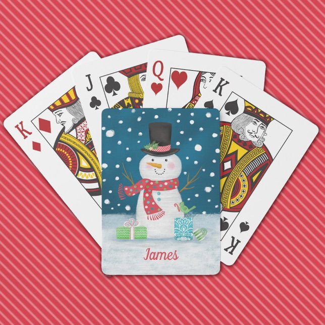 Baralho Homem de Neve de inverno bonito e personalizado (Cute snowman playing cards make a fun stocking stuffer, Personalize them with your name.)