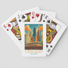 Baralho Horizonte de Chicago Illinois Arte Vintage Viagem