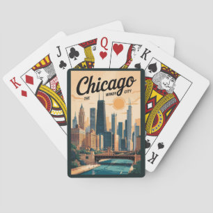 Baralho Horizonte de Chicago Illinois Viagem Arte Vintage